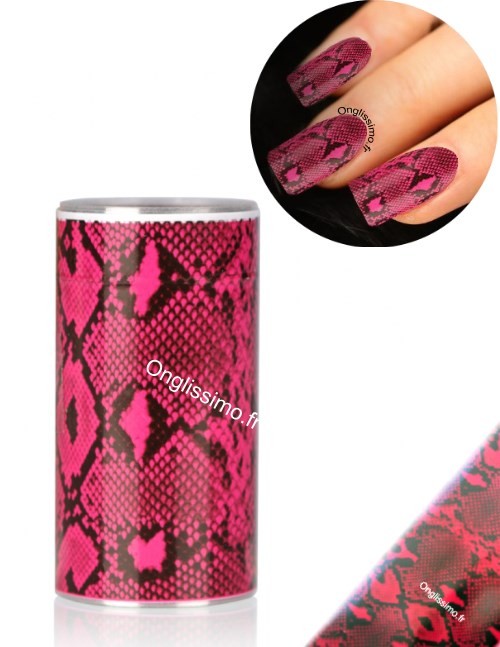 Foil nail art effet serpent noir et rose