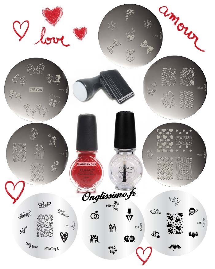 Stamping Konad nail art St Valentin