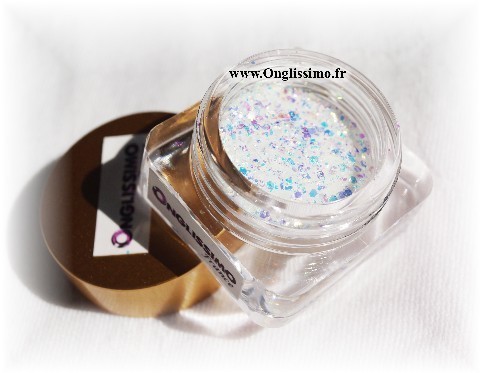 Poudre flakies scintillante 3 D blanche holo