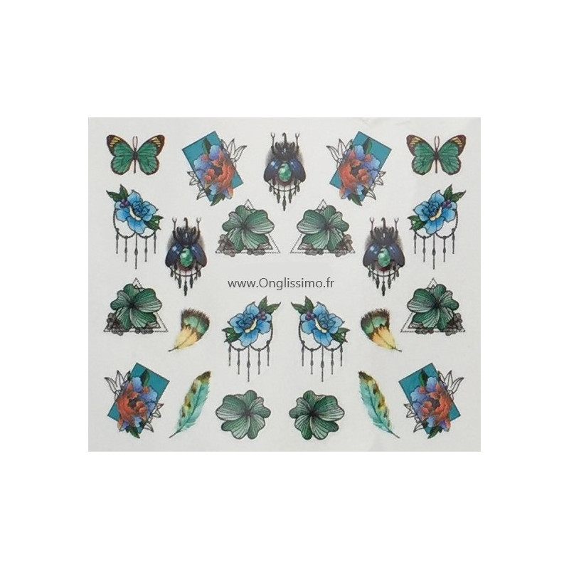 Water Decal papillon bleu plume pour ongles Water Decal papillon bleu plume pour ongles
