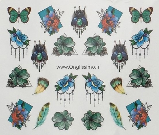 Water Decal papillon bleu plume pour ongles