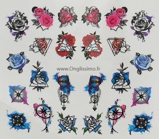 Water Decal Rose pink blue pour ongles