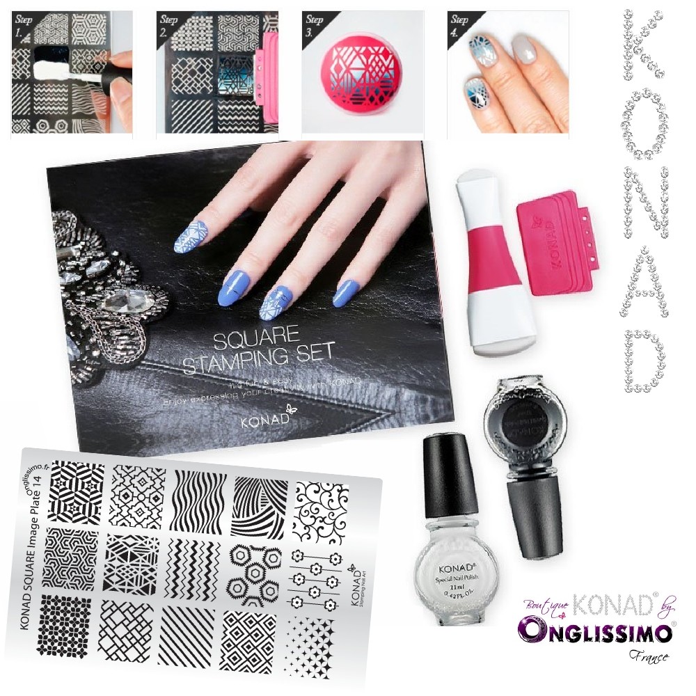 Kit square Stamping SQ14 blanc & noir Konad ®