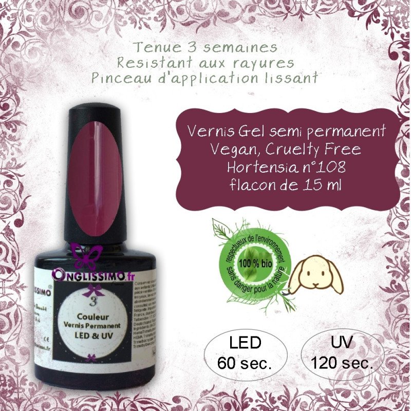 Vernis gel semi Permanent Vegan 108 Hortensia