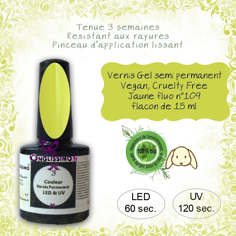 Vernis gel semi Permanent Vegan 109 Jaune fluo