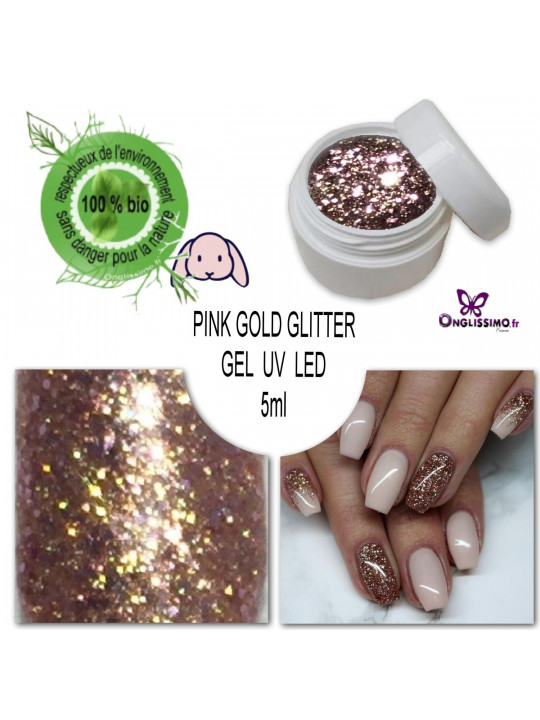 Gel UV LED Pink Gold Glitter n°126