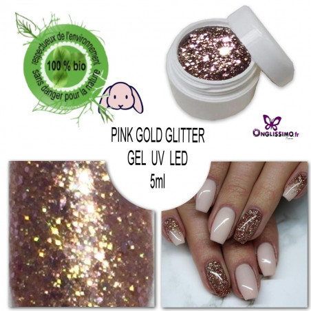 Gel UV LED Pink Gold Glitter n°126