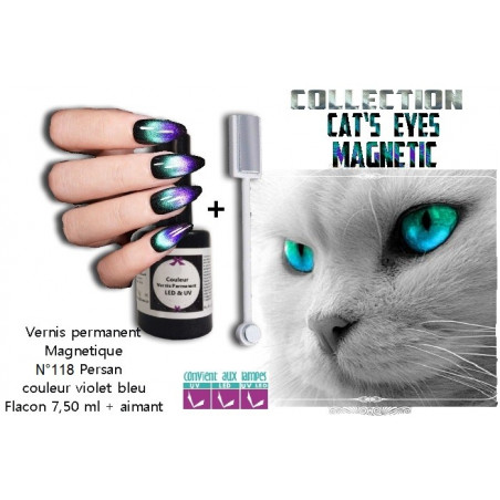 Vernis Permanent Cat eyes Persan violet/bleu+aimant ref118