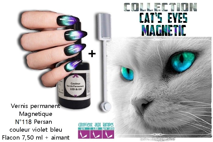 Vernis Permanent Cat eyes Persan violet/bleu+aimant ref118