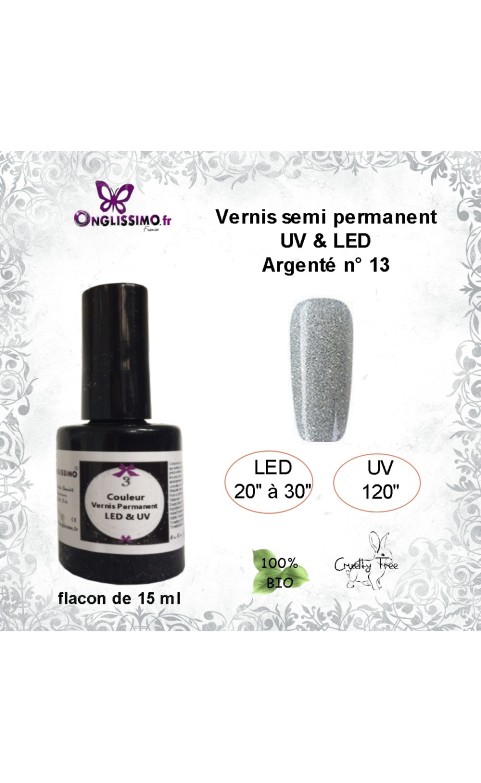 Vernis Semi Permanent 13 argenté LED & UV