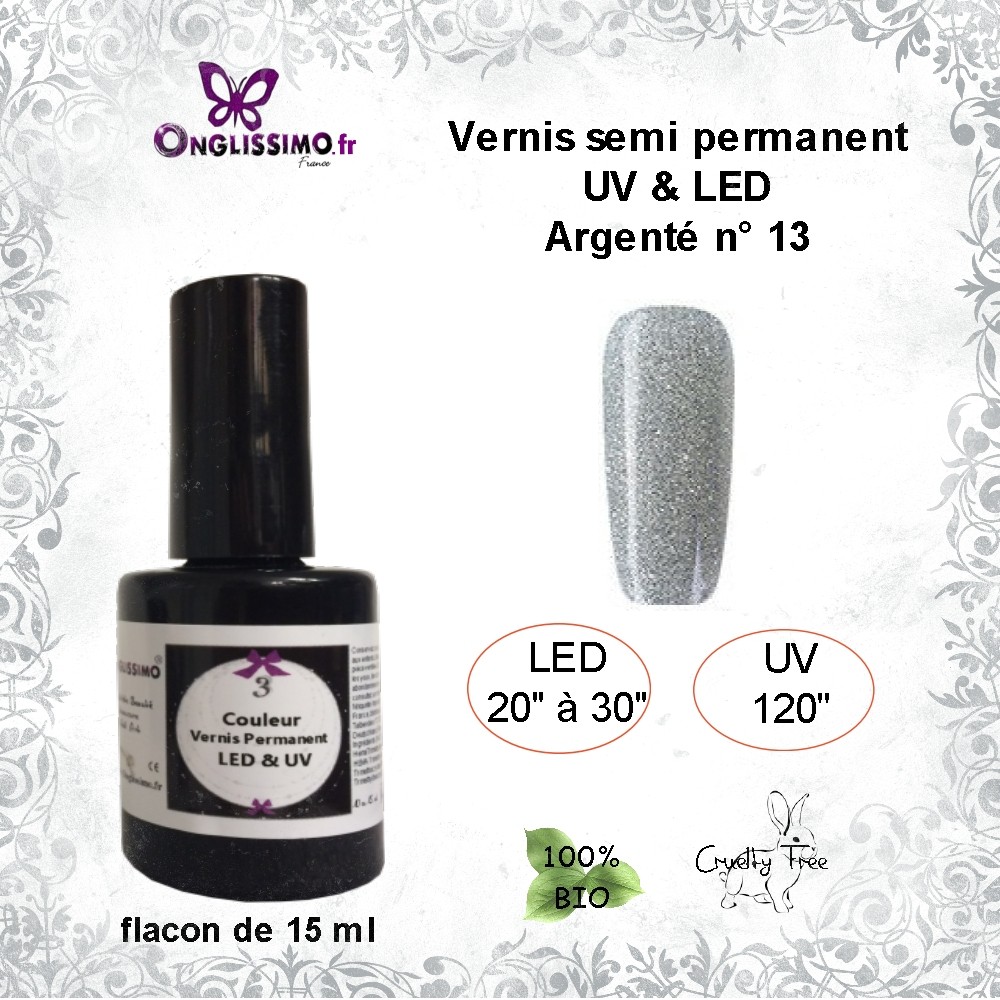 Vernis Semi Permanent 13 argenté LED & UV