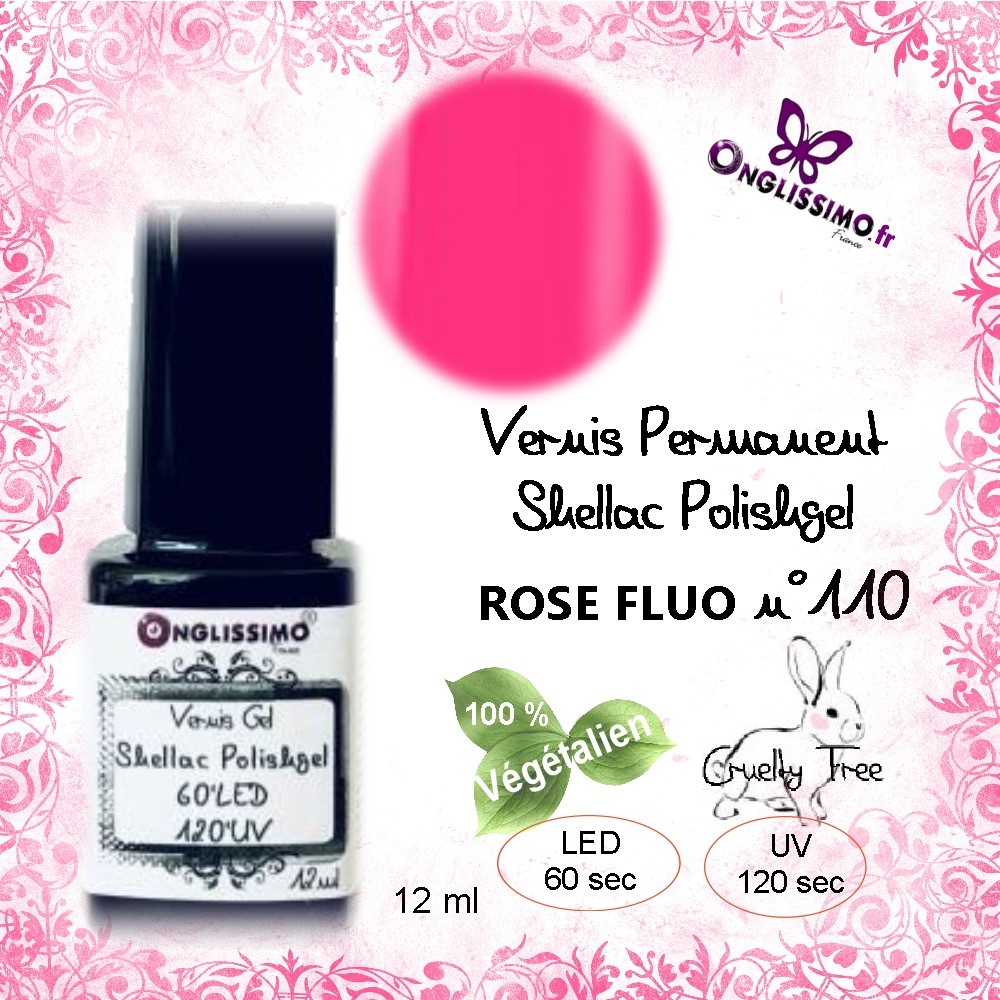 Vernis Permanent shellac polishgel 110 Rose fluo 12ml