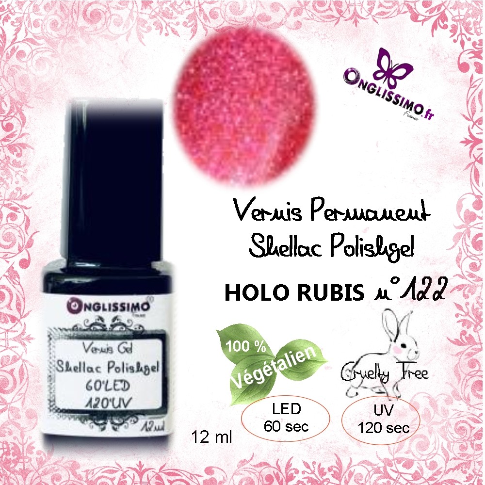 Vernis shellac polishgel Holo Pink Rubis 122
