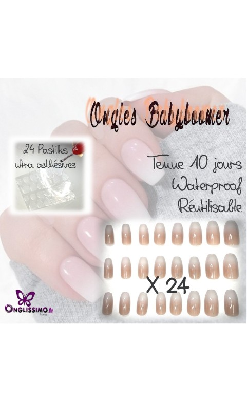 Faux ongles Babyboomer x24 Qualités + gel pad waterproof