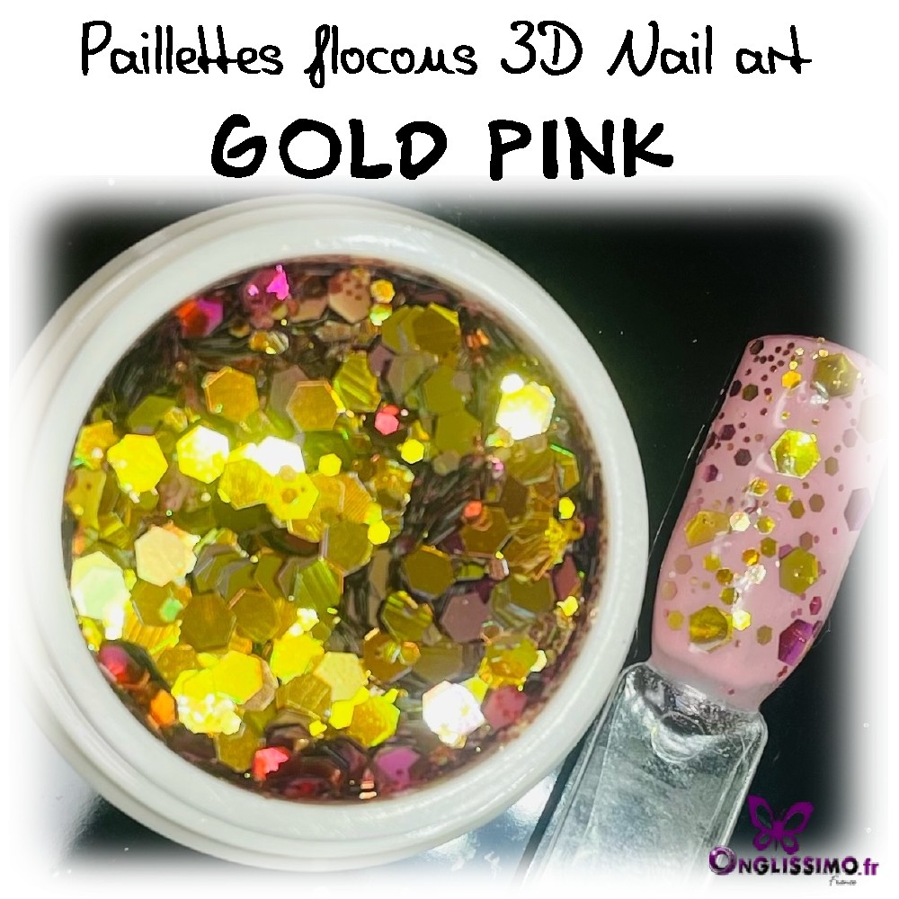 Paillettes flakies scintillantes 3d Nail art Pink-Gold