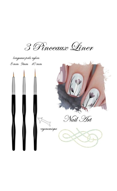 3 Pinceaux Liner extra fin 8-9-10mm nail art