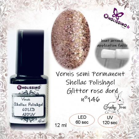 Vernis Permanent Shellac Polishgel 146 Glitter rose doré