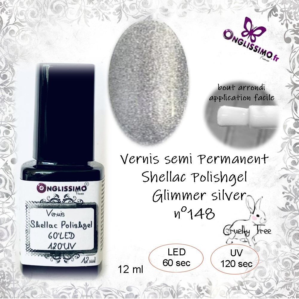 Vernis Permanent Shellac Polishgel 148 Glimmer silver 12ml