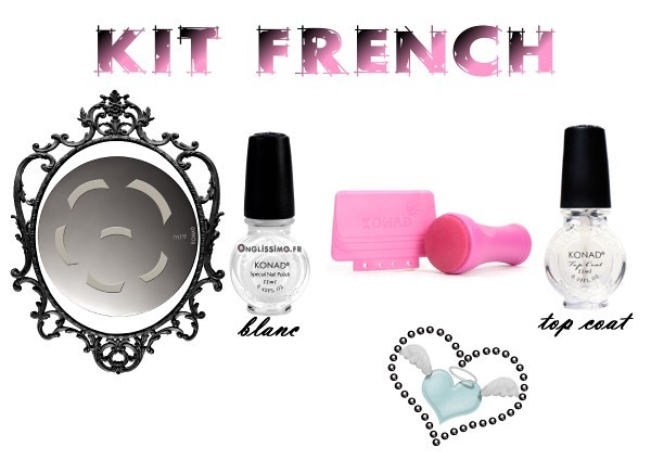 Stamping Konad French blanc-top coat-tampon raclette-M19